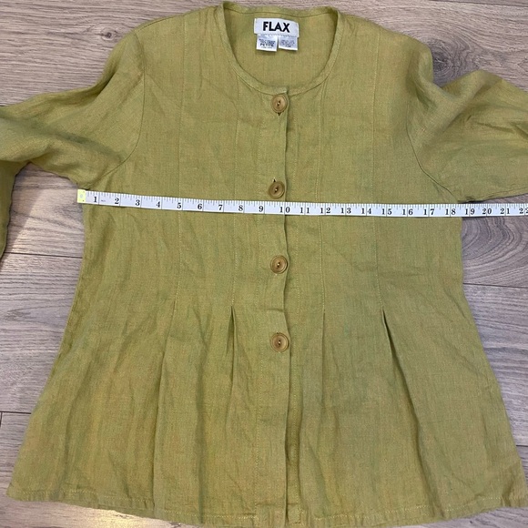 Flax 100% Linen Green/Yellow Top - jacket or shirt size XS/S like new - Picture 7 of 9